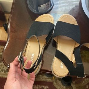 Black and Tan sandals with ankle strap